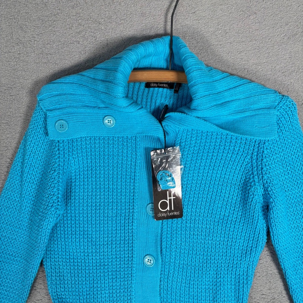 NWT Daisy Fuentes Cardigan Size M Blue Mixed Knit Button Front Sweater Top - Picture 4 of 11